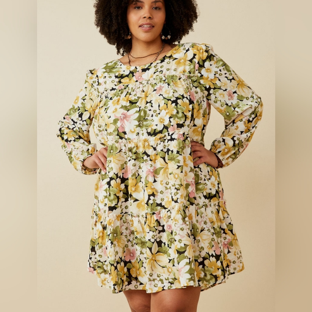 Floral tie back tiered swing dress